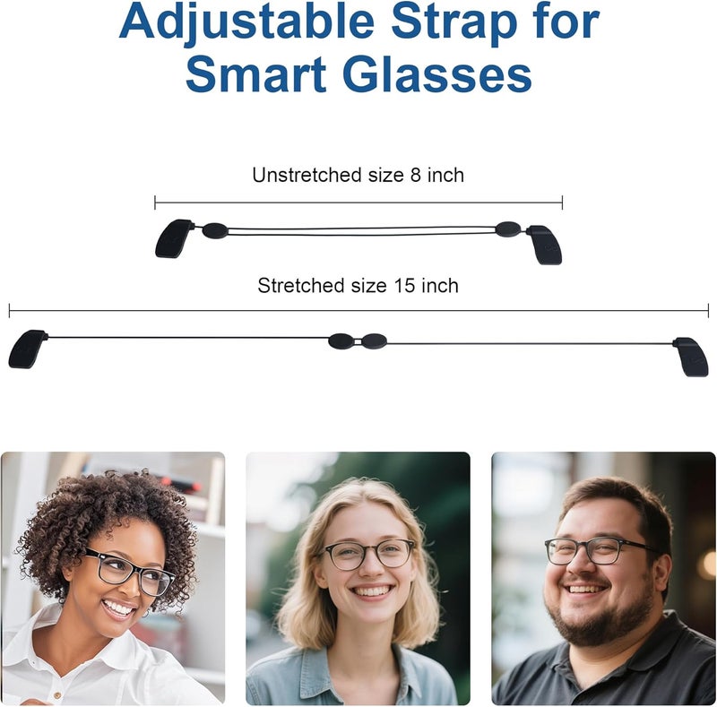 RCstyle HiBloks 2Pcs Adjustable Eyeglass Strap Compatible with Ray-Ban Meta Gen 2 & Oakley Meta HSTN Accessories, No Tail Sunglasses Strap, Eyewear String Holder for Meta Smart Glasses (15 Inch, Black) - Image 3